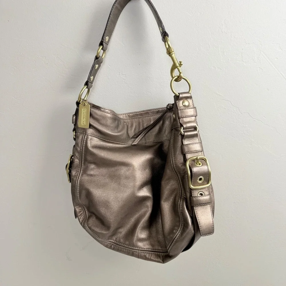 Coach Brown 12669 Bronze Leather Shoulder Bag Purse Womens - Picture 4 of 8